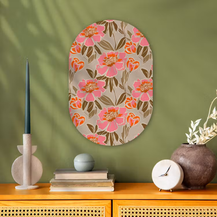 Pioenrozen - Patroon - Roze Wandcirkel Ovaal Forex klein 630 -sfeer2
