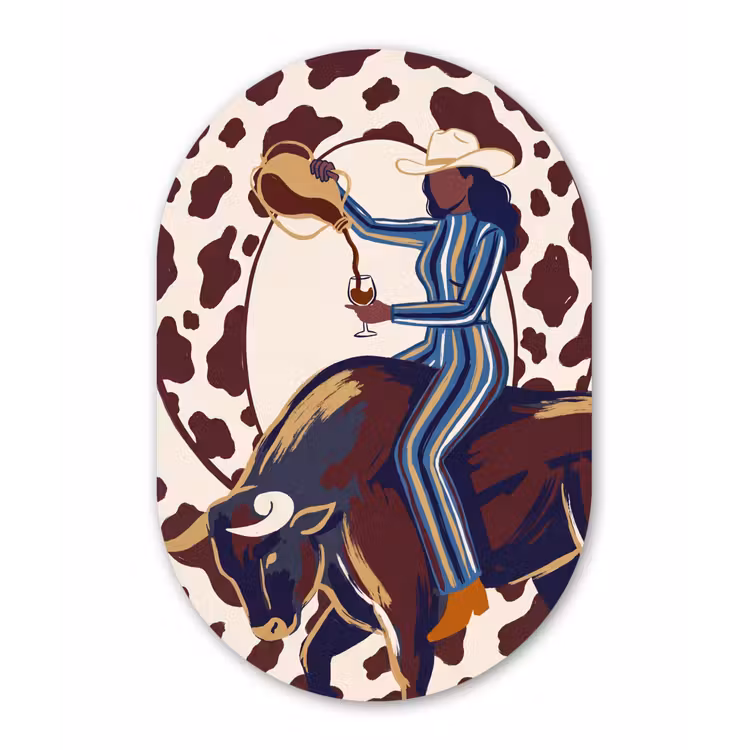 Mensen - Dieren - Cowboy - Abstract - Kleurrijk Wandcirkel Ovaal Forex klein -3d