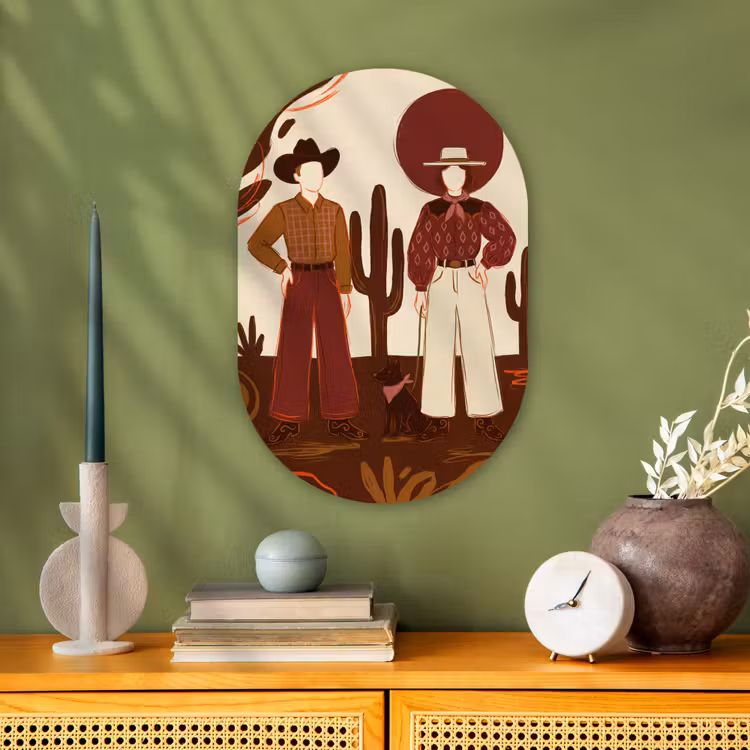 Mensen - Cowboykleding - Westerse stijl - Illustratie - Bruin Wandcirkel Ovaal Forex klein -sfeer2
