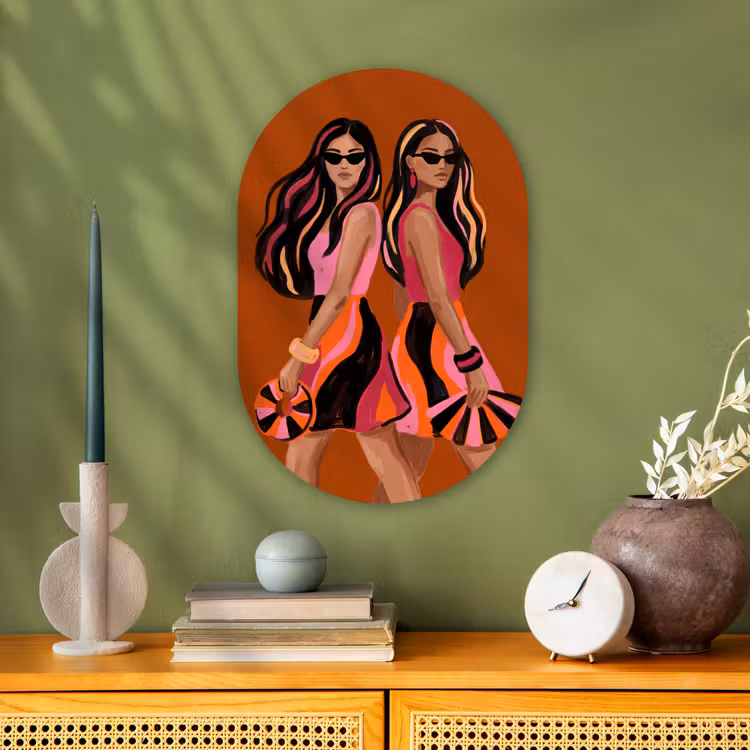 Mensen - Duo - Mode - Illustratie - Kleurrijk Wandcirkel Ovaal Forex klein -sfeer2