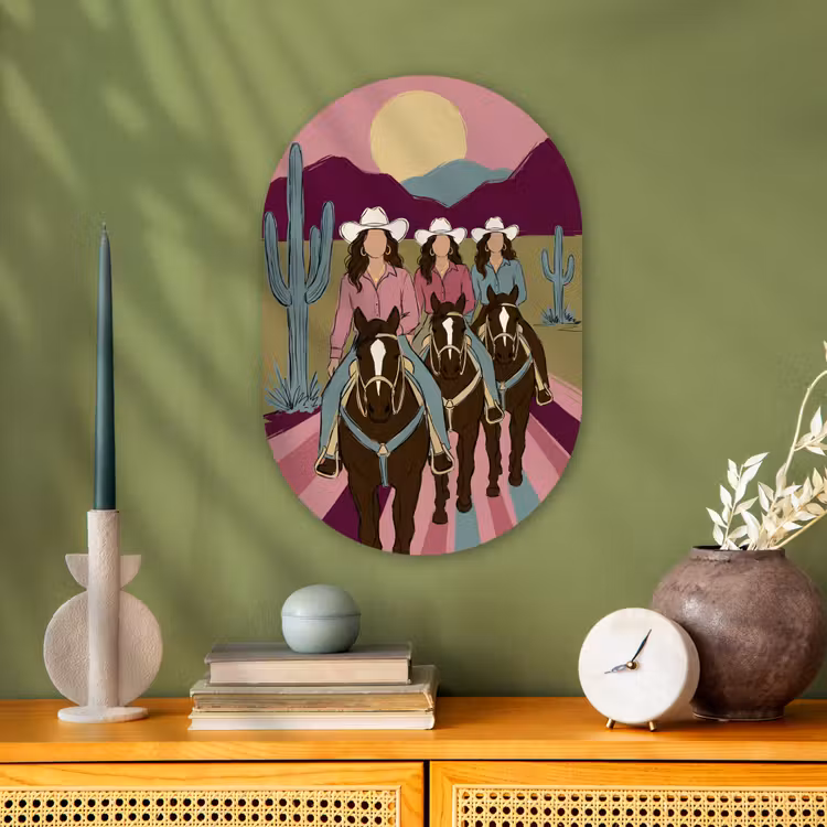 Mensen - Paard - Woestijn - Abstract - Roze Wandcirkel Ovaal Forex klein -sfeer2