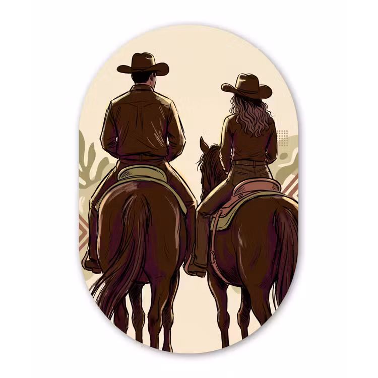 Mensen - Ruiters - Western - Illustratie - Bruin Wandcirkel Ovaal Forex klein -3d