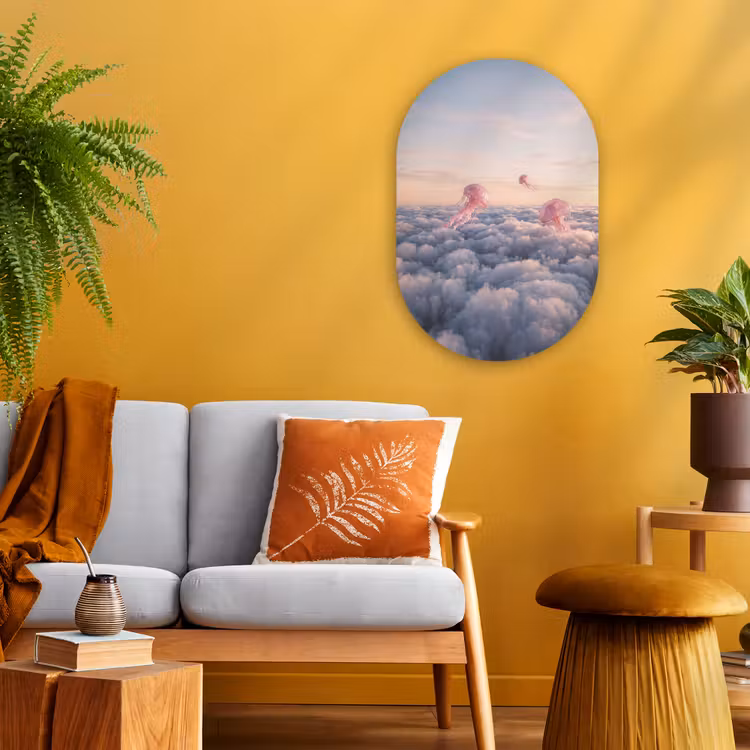 Oval - Plastic - Pink Animal - Clouds - Roze dier - Wolken Wandcirkel Ovaal Forex klein