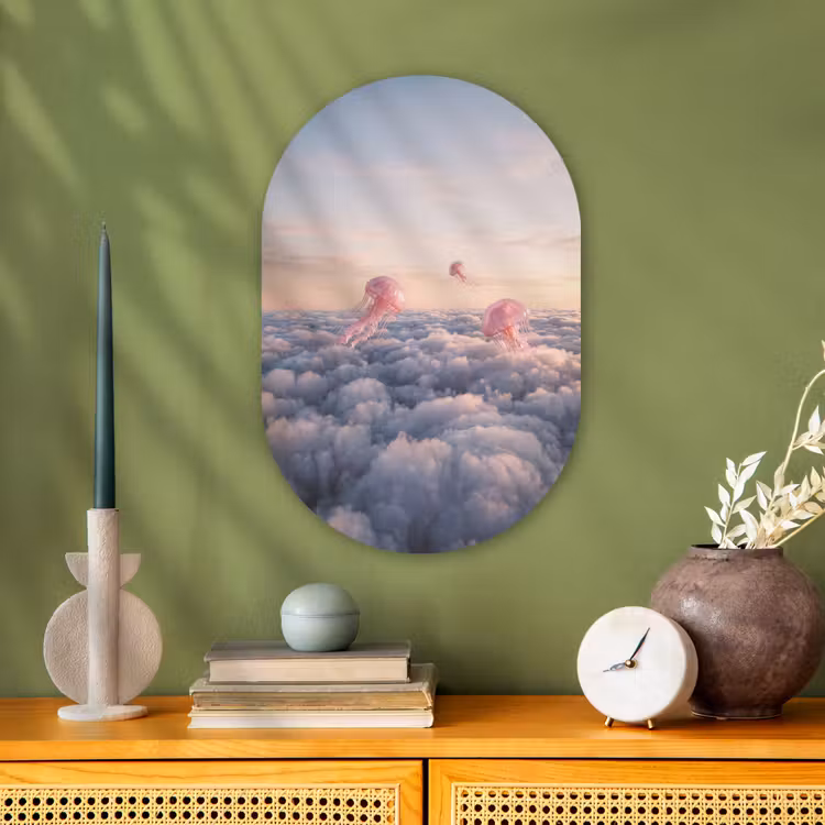 Oval - Plastic - Pink Animal - Clouds - Roze dier - Wolken Wandcirkel Ovaal Forex klein