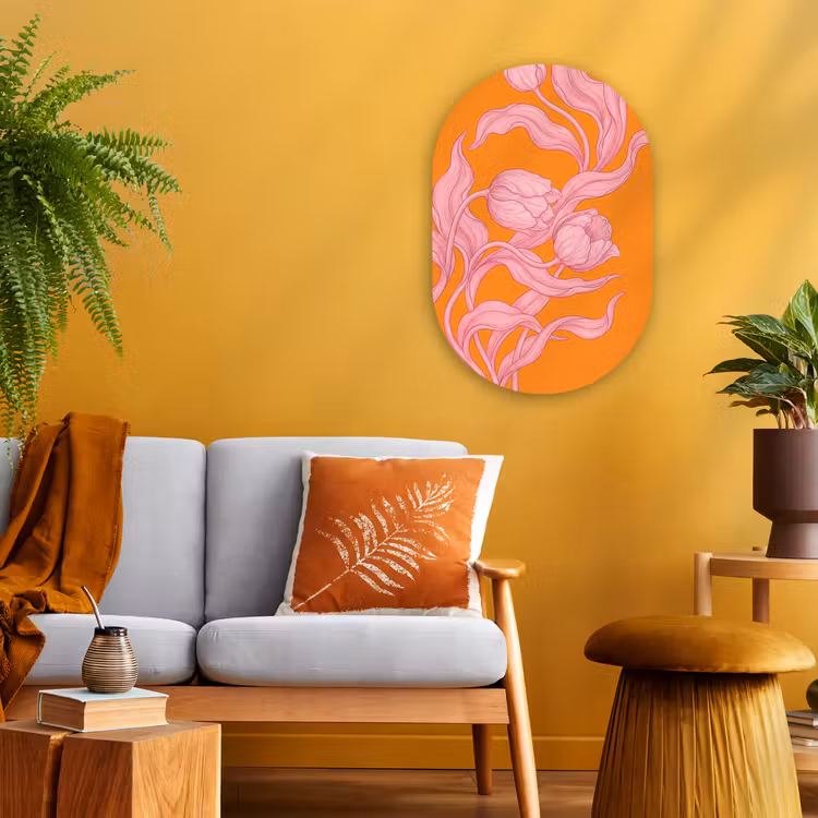 Oval - Plastic - Pink Flowers - Modern - Roze bloemen - Modern Wandcirkel Ovaal Forex klein