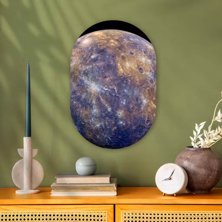 Oval - Plastic - Planet - Craters - Space - Planeet - Kraters - Ruimte Wandcirkel Ovaal Forex klein