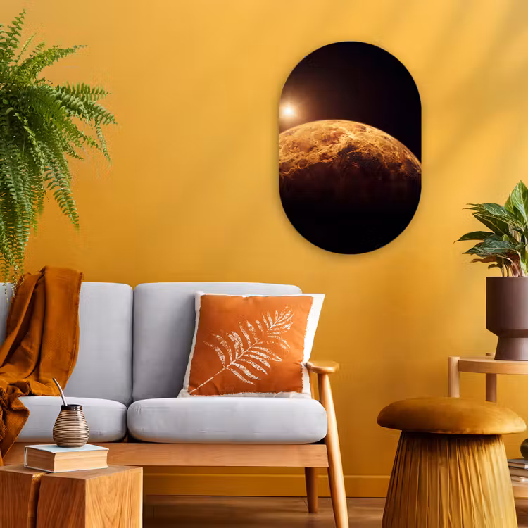 Oval - Plastic - Planet - Space - Orange - Planeet - Ruimte - Oranje Wandcirkel Ovaal Forex klein