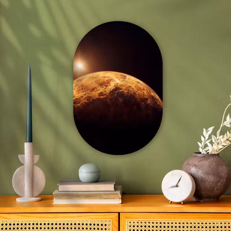 Oval - Plastic - Planet - Space - Orange - Planeet - Ruimte - Oranje Wandcirkel Ovaal Forex klein
