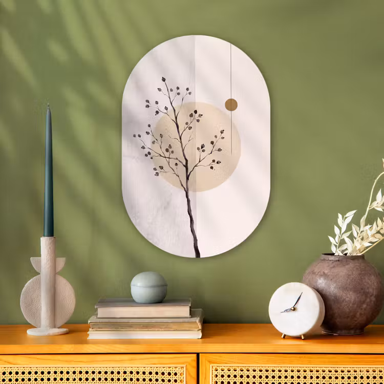 Oval - Plastic - Plant - Abstract - Beige - Plant - Abstract - Beige Wandcirkel Ovaal Forex klein