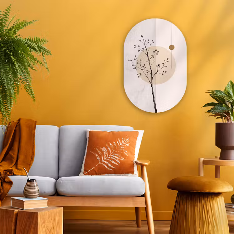 Oval - Plastic - Plant - Abstract - Beige - Plant - Abstract - Beige Wandcirkel Ovaal Forex klein
