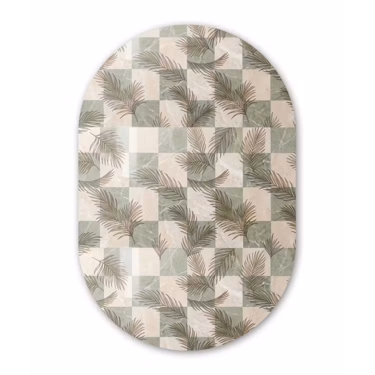 Planten - Bladeren - Marmer - Modern - Groen Wandcirkel Ovaal Forex klein -3d