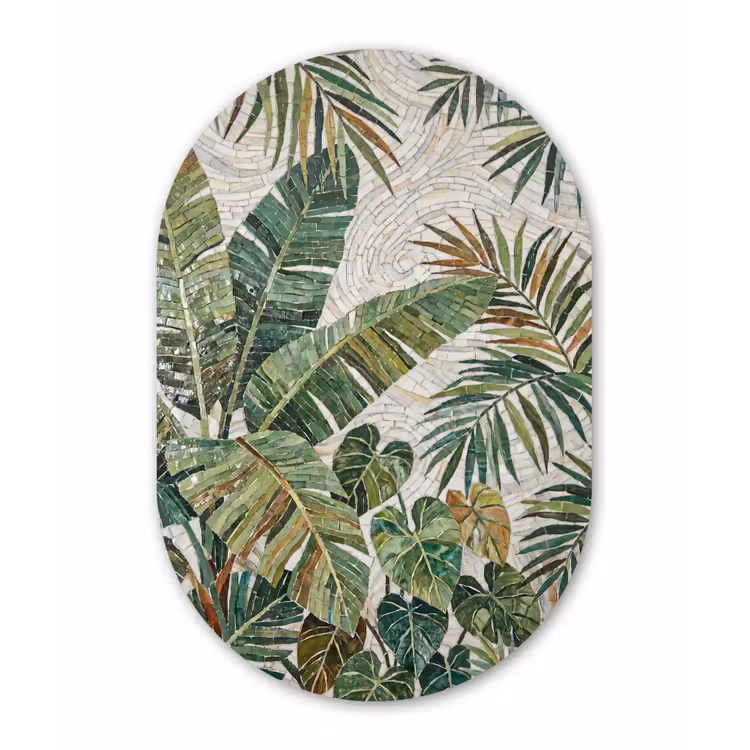 Planten - Tropisch - Mozaïek - Natuur - Groen Wandcirkel Ovaal Forex klein -3d
