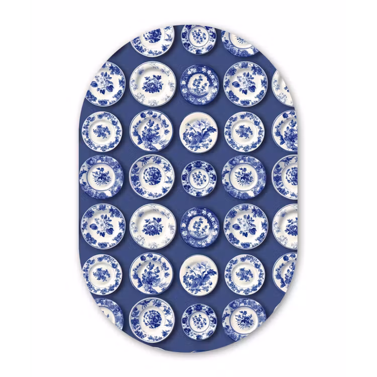 Borden - Floraal - Blauw Wandcirkel Ovaal Forex klein 630 -3d