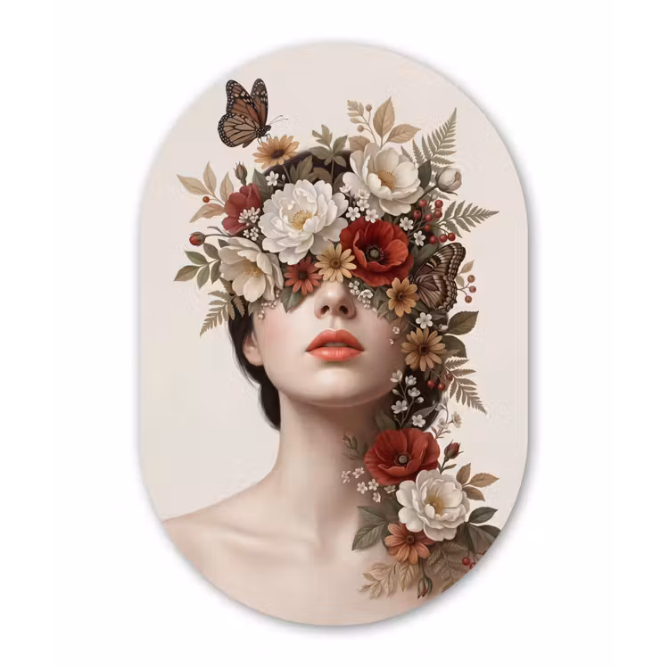 Portret - Bloemen - Cremé Wandcirkel Ovaal Forex klein -3d