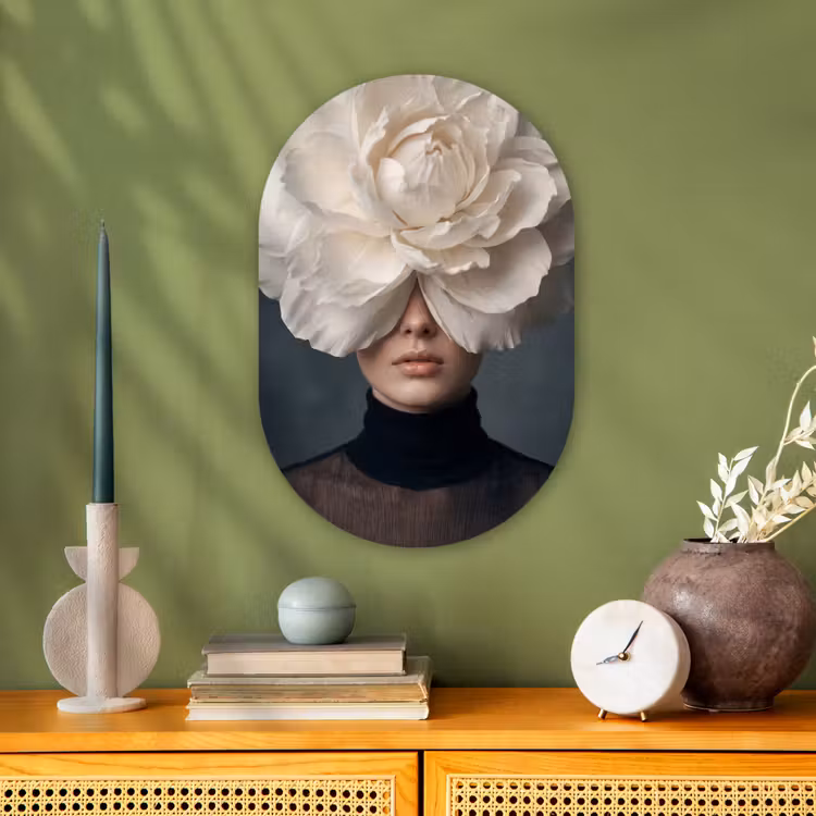 Portret - Mysterieus - Wit Wandcirkel Ovaal Forex klein -sfeer2