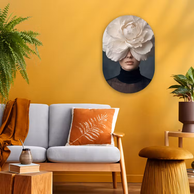 Portret - Mysterieus - Wit Wandcirkel Ovaal Forex klein -sfeer4