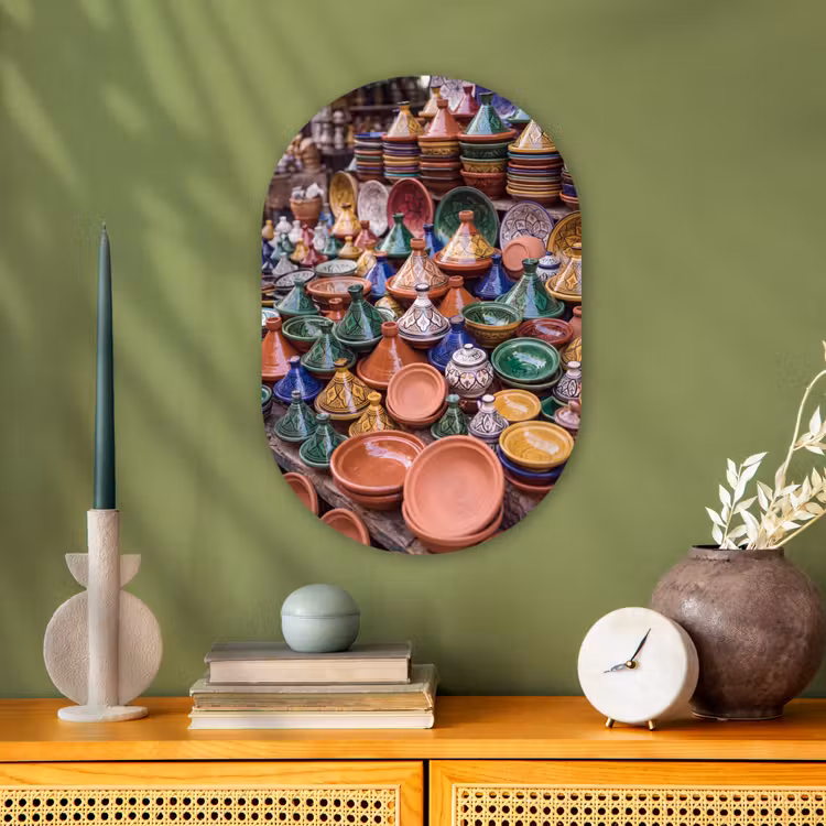 Oval - Plastic - Pottery - Colorful - Pattern - Aardewerk - Kleurrijk - Patroon Wandcirkel Ovaal Forex klein