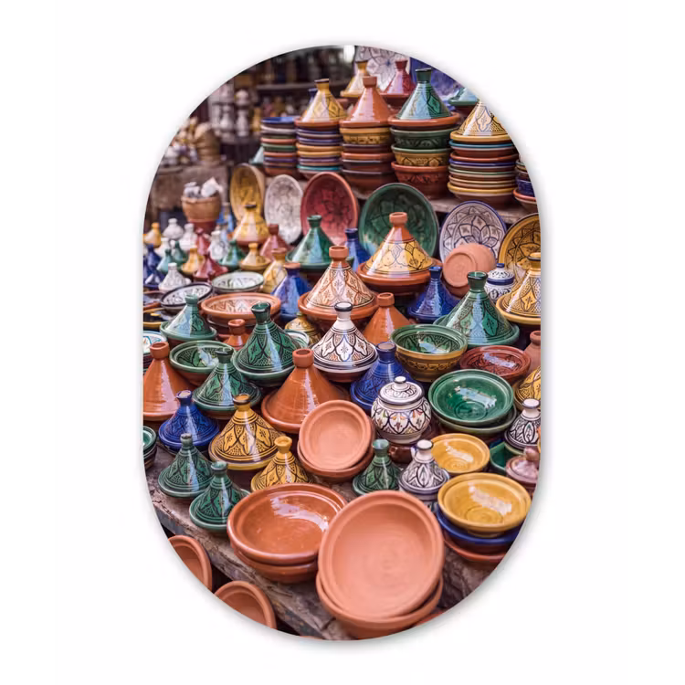 Oval - Plastic - Pottery - Colorful - Pattern - Aardewerk - Kleurrijk - Patroon Wandcirkel Ovaal Forex klein