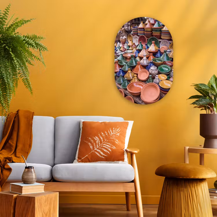 Oval - Plastic - Pottery - Colorful - Pattern - Aardewerk - Kleurrijk - Patroon Wandcirkel Ovaal Forex klein