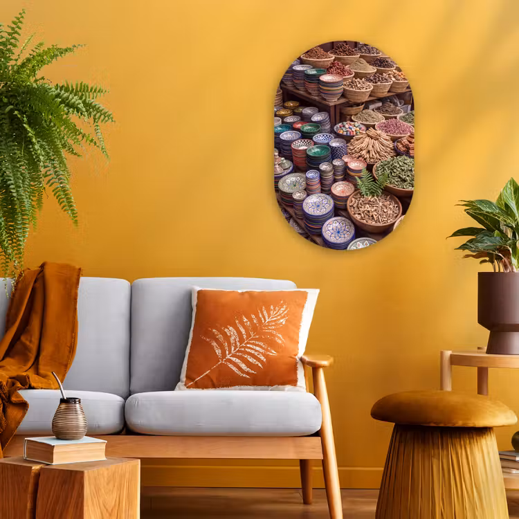 Oval - Plastic - Pottery - Oriental - Colorful - Aardewerk - Oosters - Kleurrijk Wandcirkel Ovaal Forex klein