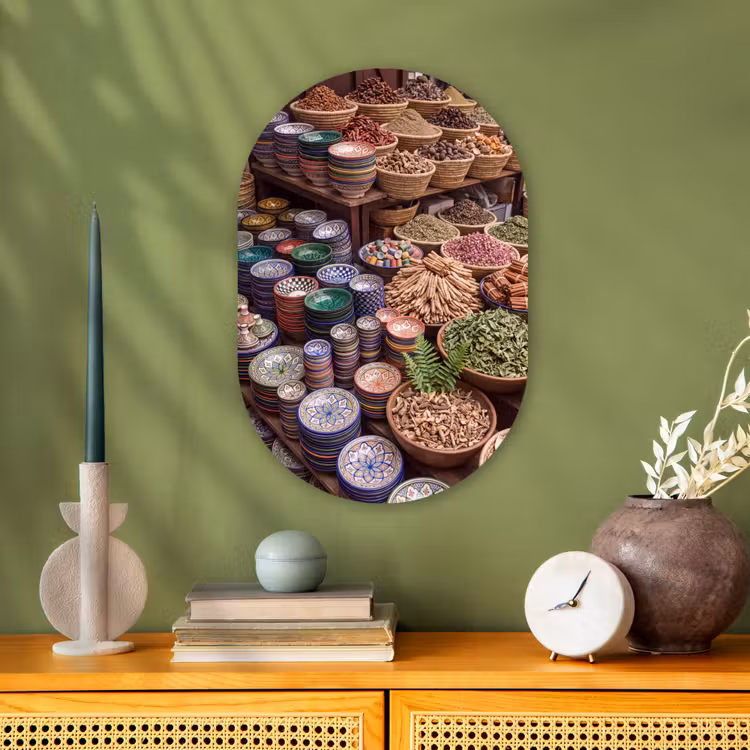 Oval - Plastic - Pottery - Oriental - Colorful - Aardewerk - Oosters - Kleurrijk Wandcirkel Ovaal Forex klein