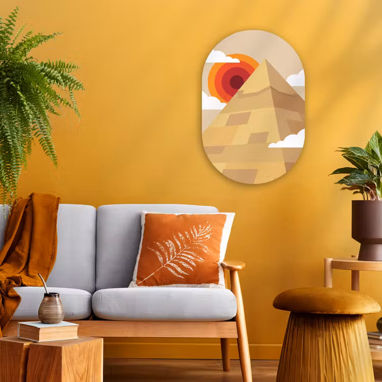 Piramide - Zon - Woestijn - Modern - Oranje Wandcirkel Ovaal Forex klein -sfeer4