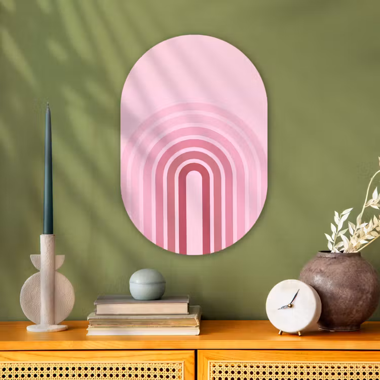Regenboog - Roze - Abstract - Modern - Minimalistisch Wandcirkel Ovaal Forex klein -sfeer2