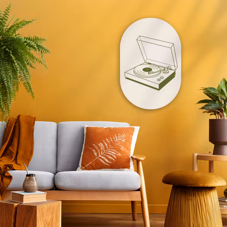 Platenspeler - Vinyl - Muziek - Minimalistisch - Groen Wandcirkel Ovaal Forex klein -sfeer4