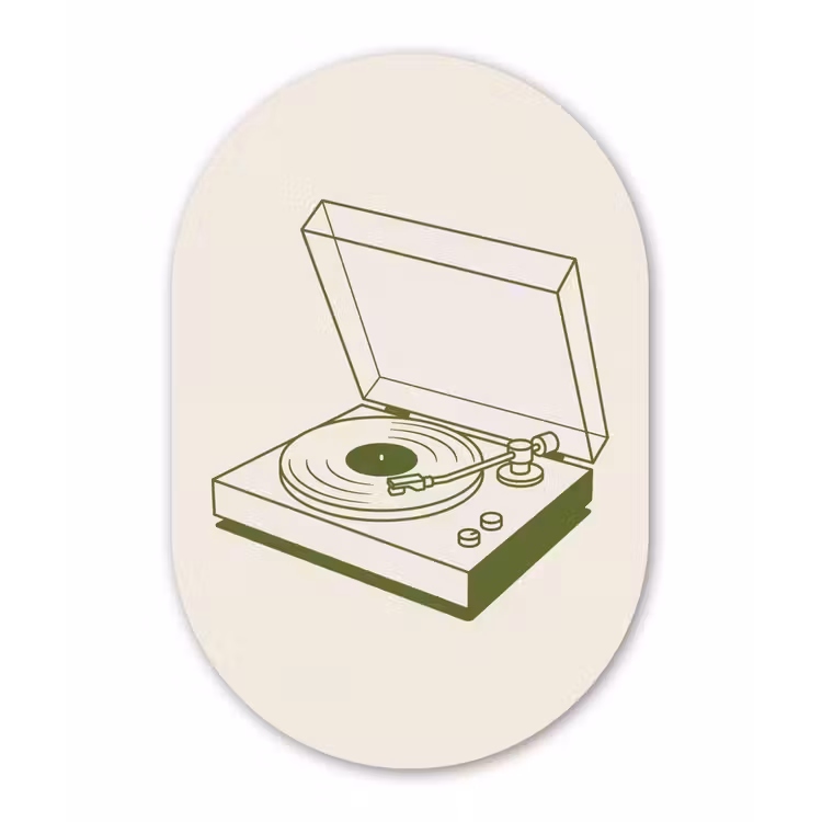Platenspeler - Vinyl - Muziek - Minimalistisch - Groen Wandcirkel Ovaal Forex klein -3d