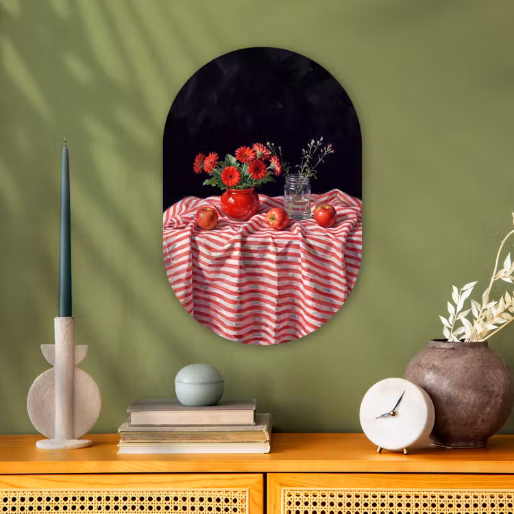 Oval - Plastic - Red Flowers - Vase - Rode bloemen - Vaas Wandcirkel Ovaal Forex klein