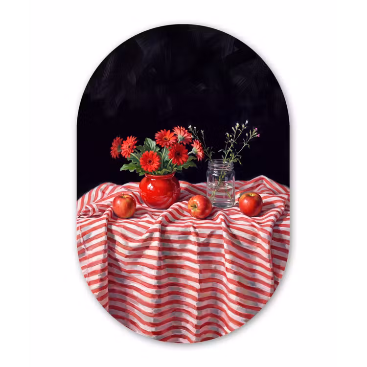 Oval - Plastic - Red Flowers - Vase - Rode bloemen - Vaas Wandcirkel Ovaal Forex klein