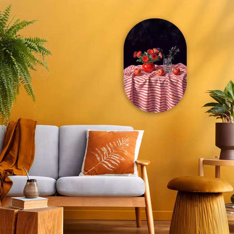 Oval - Plastic - Red Flowers - Vase - Rode bloemen - Vaas Wandcirkel Ovaal Forex klein