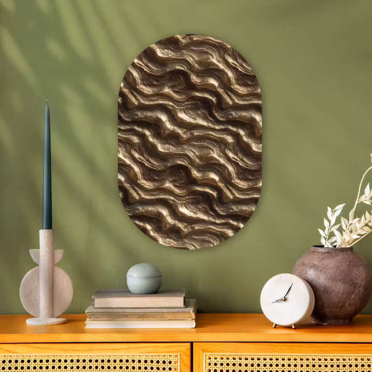 Reliëf - Golven - Abstract - Bronsgoud Wandcirkel Ovaal Forex klein 630 -sfeer2