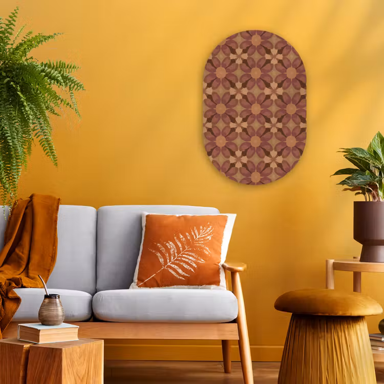 Retro - Bloemen - Bruin Wandcirkel Ovaal Forex klein 630 -sfeer4