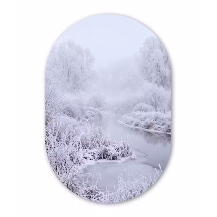 Rivier - Sneeuw - Bos - Winter - Schilderachtig Wandcirkel Ovaal Forex klein -3d