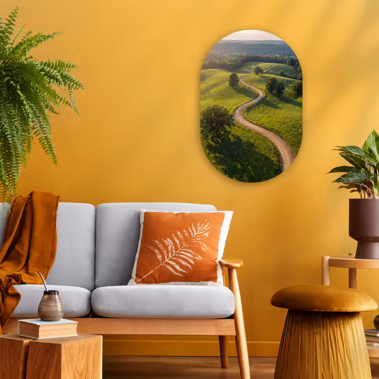 Weg - Weide - Natuur - Groen Wandcirkel Ovaal Forex klein -sfeer4