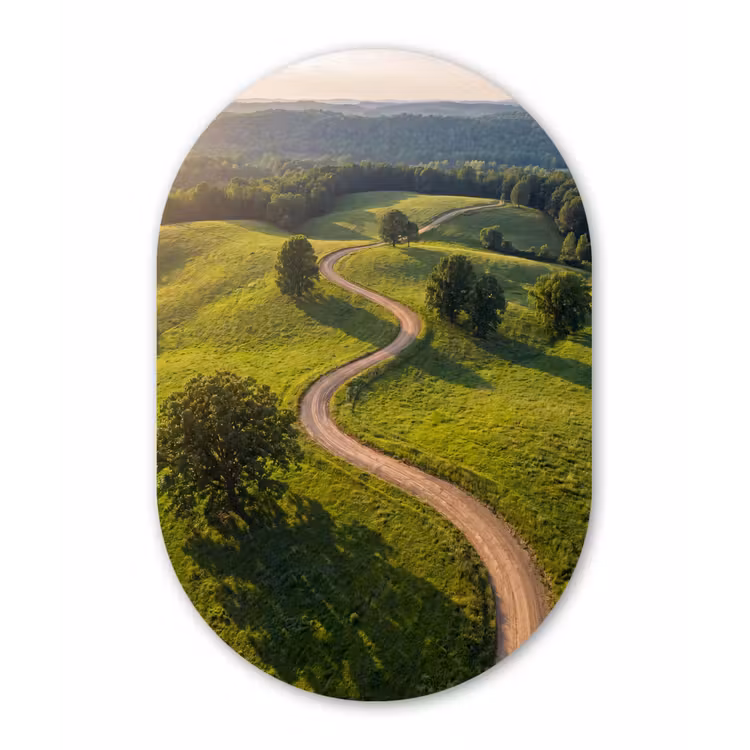 Weg - Weide - Natuur - Groen Wandcirkel Ovaal Forex klein -3d