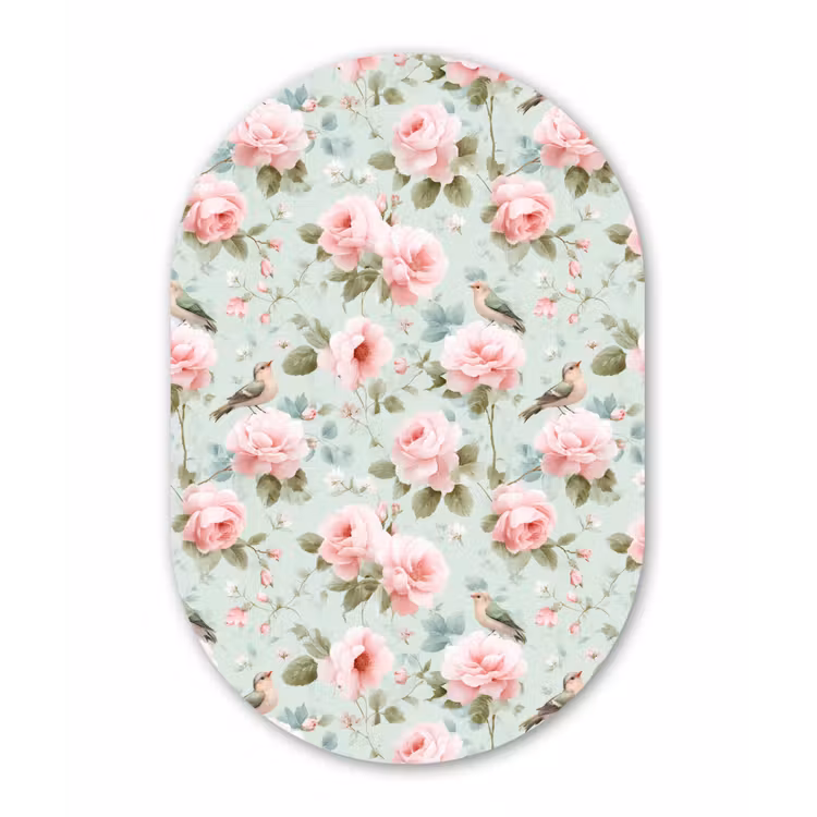 Rozen - Vogels - Pastel - Kleurrijk Wandcirkel Ovaal Forex klein 630 -3d