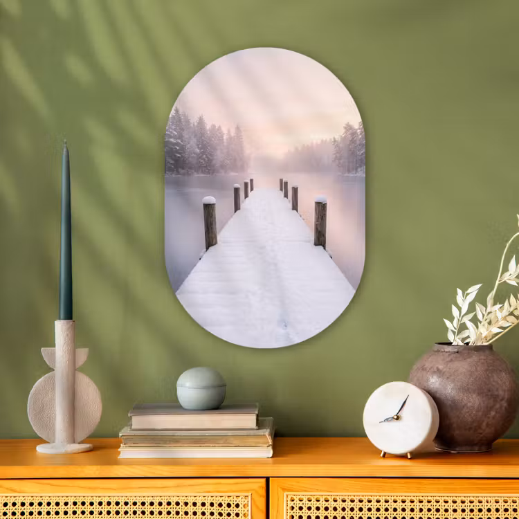 Steiger - Meer - Mist - Winter - Serene Wandcirkel Ovaal Forex klein -sfeer2
