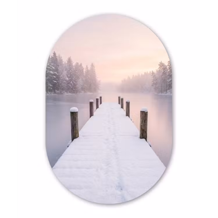 Steiger - Meer - Mist - Winter - Serene Wandcirkel Ovaal Forex klein -3d