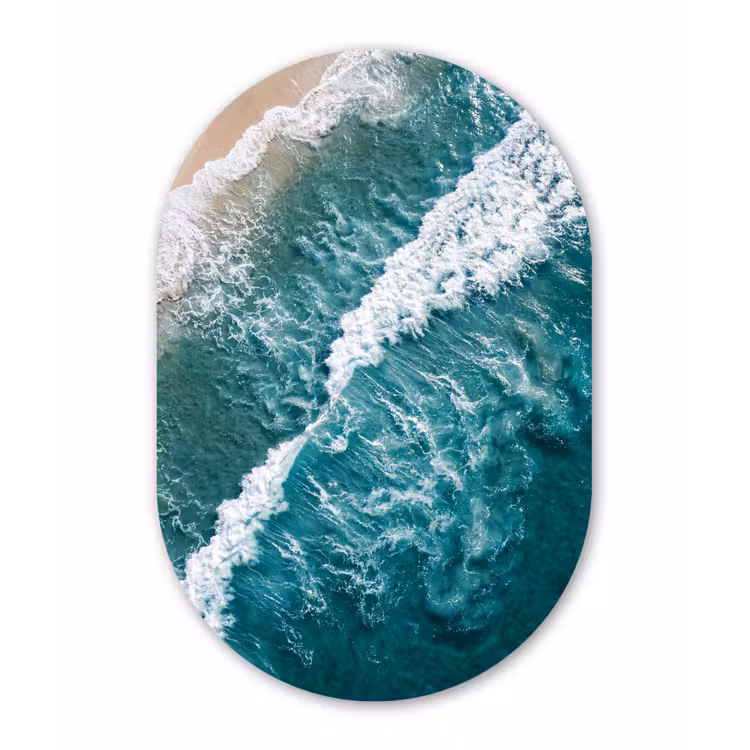 Zee - Strand - Golven - Natuur - Blauw Wandcirkel Ovaal Forex klein -3d