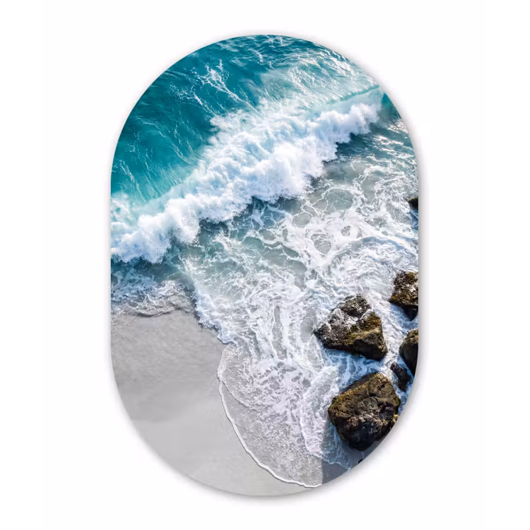 Zee - Golf - Strand - Natuur - Blauw Wandcirkel Ovaal Forex klein -3d