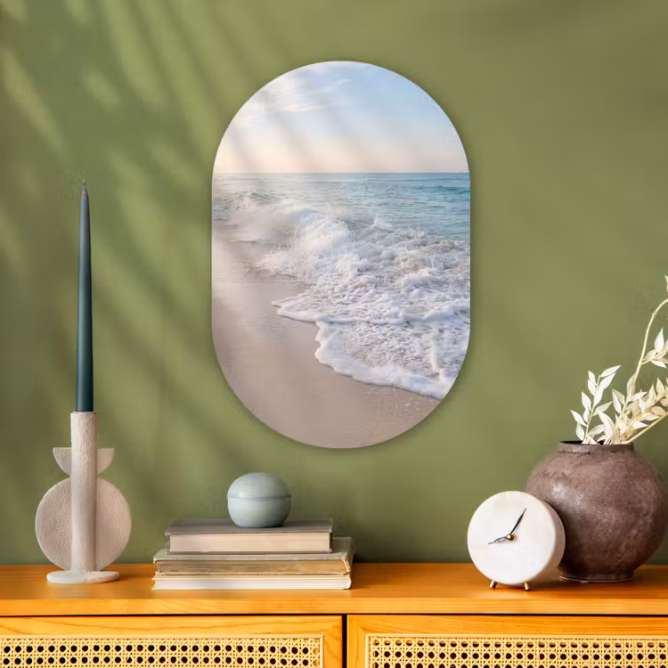 Zee - Golven - Strand - Natuur - Wit Wandcirkel Ovaal Forex klein -sfeer2