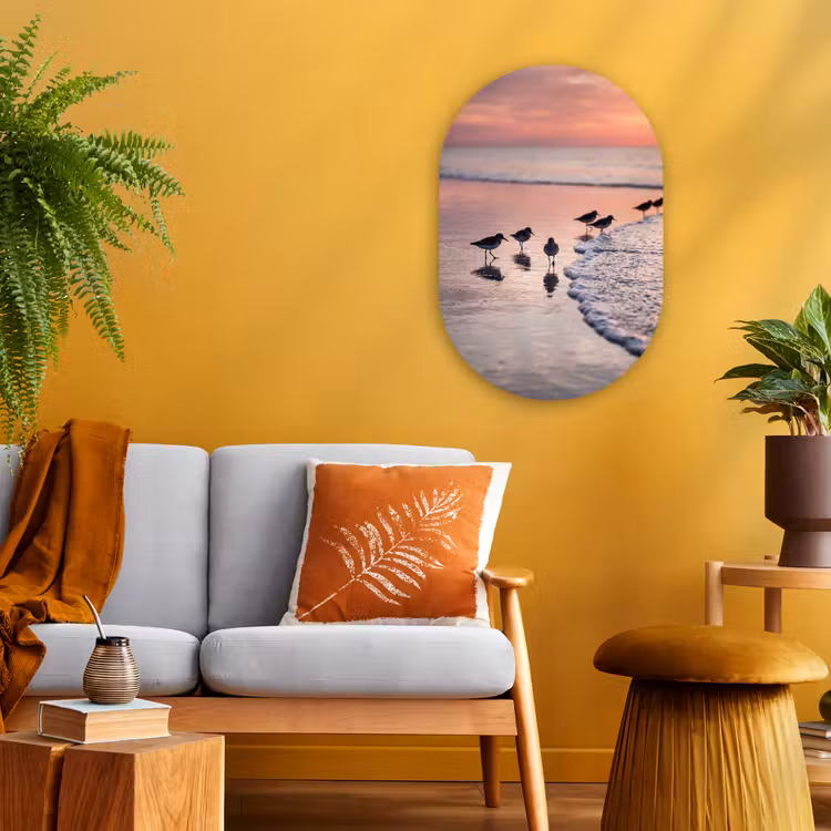 Meeuwen - Strand - Zee - Roze Wandcirkel Ovaal Forex klein -sfeer4