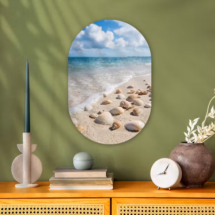 Schelpen - Strand - Natuur - Beige Wandcirkel Ovaal Forex klein -sfeer2