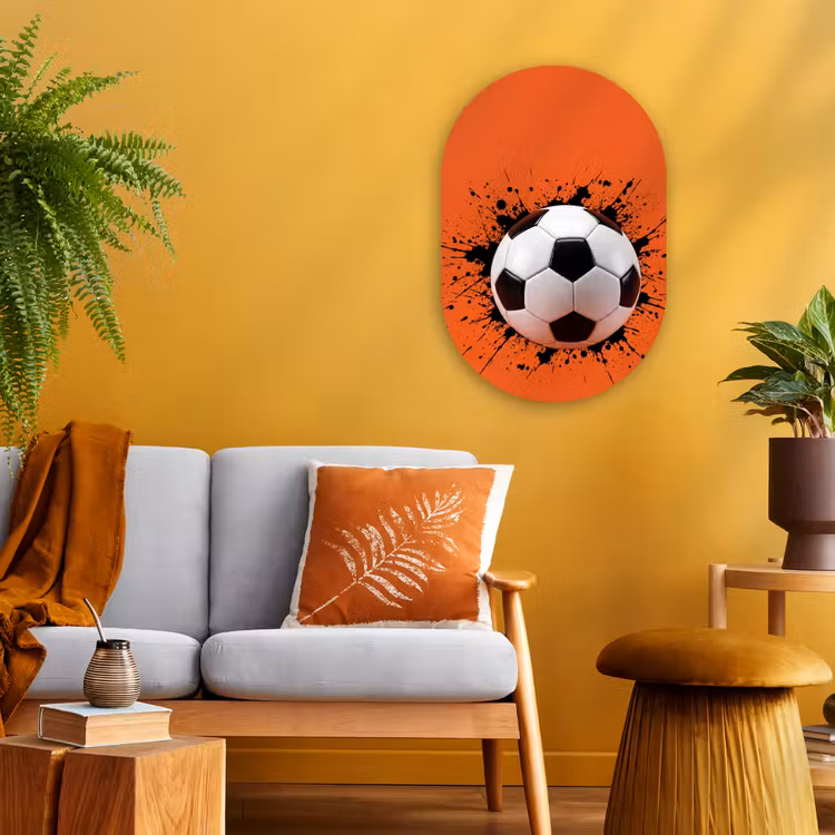 Voetbal - Verf - Sport - Oranje Wandcirkel Ovaal Forex klein -sfeer4