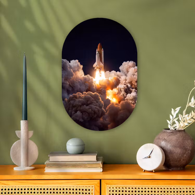 Oval - Plastic - Spacecraft - Launch - Stars - Ruimtevaartuig - Lancering - Sterren Wandcirkel Ovaal Forex klein