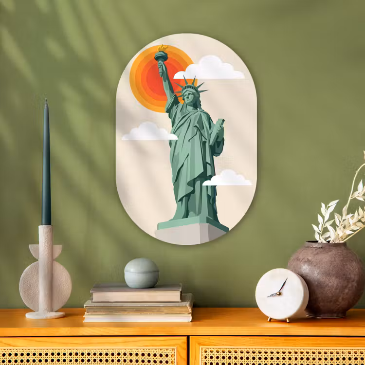 Vrijheidsbeeld - New York - Zon - Modern Wandcirkel Ovaal Forex klein -sfeer2