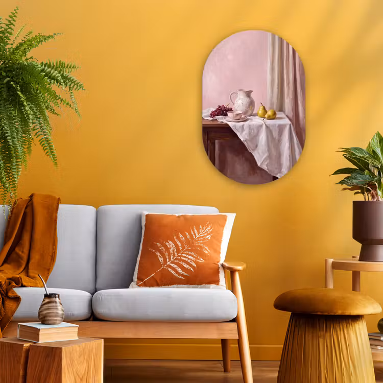 Oval - Plastic - Still Life - Fruit - Pink - Stilleven - Fruit - Roze Wandcirkel Ovaal Forex klein