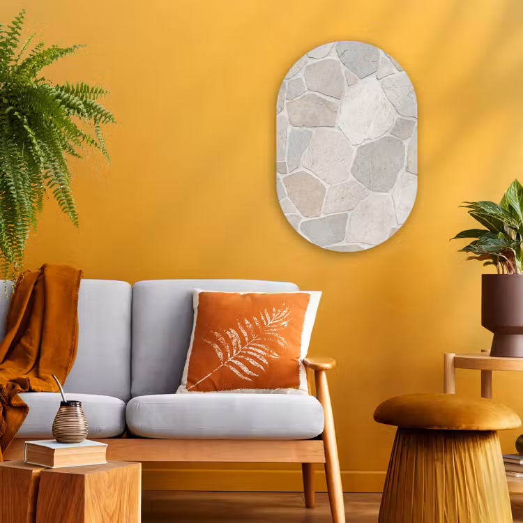 Steen - Patroon - Textuur - Beige Wandcirkel Ovaal Forex klein -sfeer4